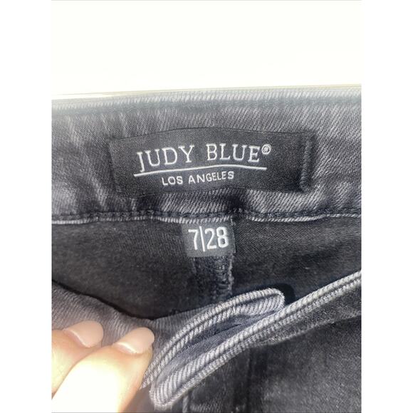 Judy Blue Jeans Womens Sz 7 28” Black Super Flare Frayed Festival 60s Hippie - Picture 7 of 11